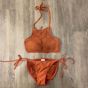 Crocheted Halter Top Bikini w/ Ruched Bottoms